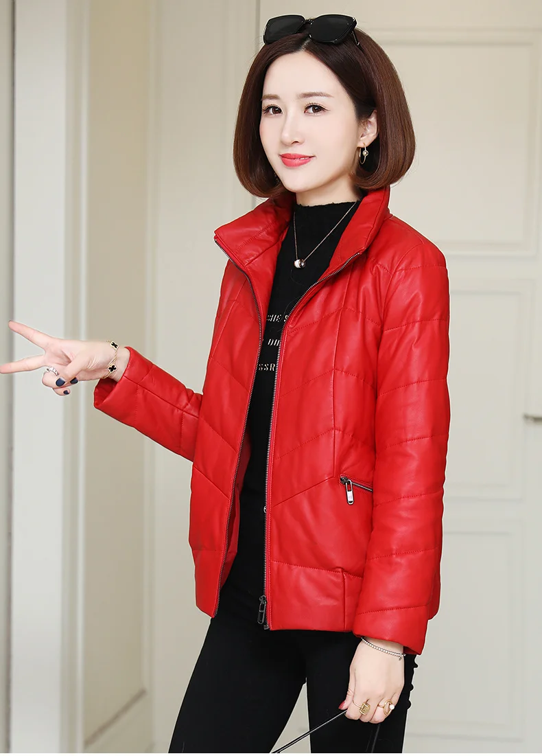 Leather Jacket Women's Korean Real Sheepskin Coat Warm White Duck Down