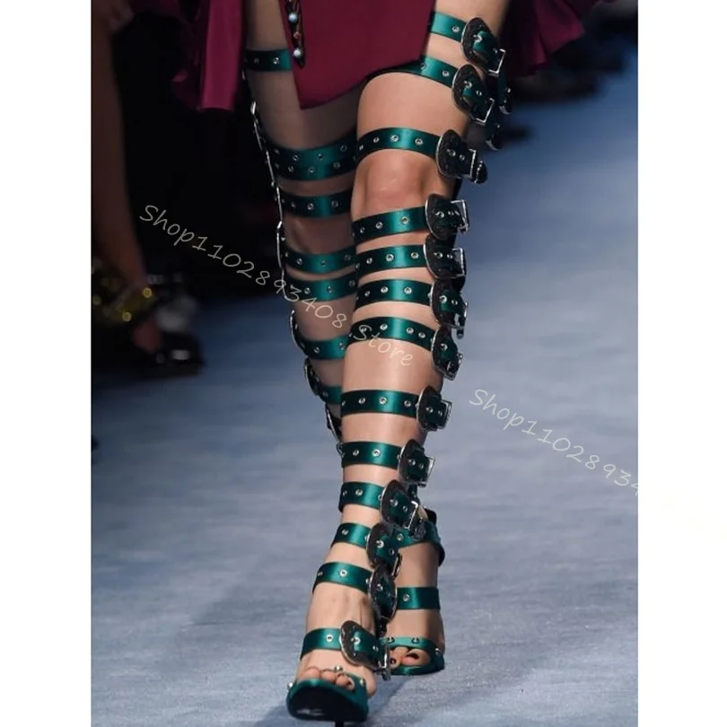 

Rivet Belt Buckle Sandal Boots Back Zipper Retro Style Stiletto High Heels Sexy Women Summer Fashion Shoes Zapatos Para Mujere