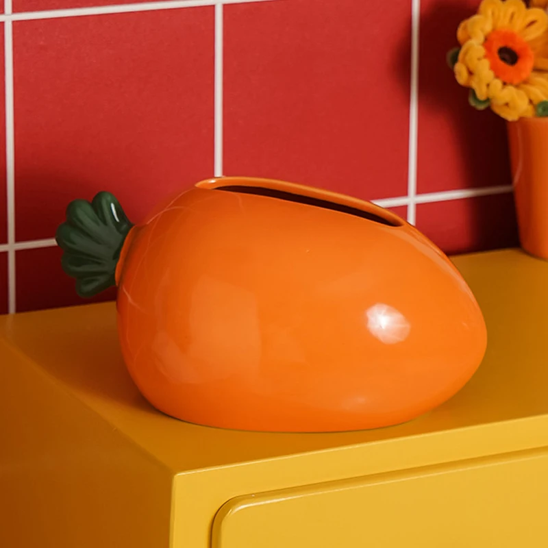 Ceramic Cute Carrot Shape Tissue Box, Creative Light Luxury Simple Napkin Box, Home Living Room Bedroom Desktop Hotel Decor, 1Pc