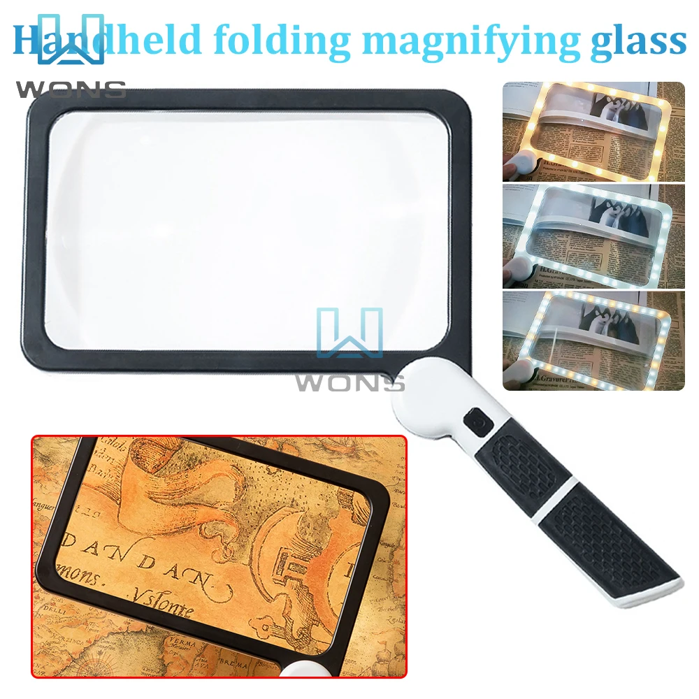 

Увеличительное стекло для чтения для пожилых людей, складное ручное увеличительное стекло с 48 фотоэлементами, с теплым и холодным фотоэлементом, прямоугольное увеличительное стекло для чтения