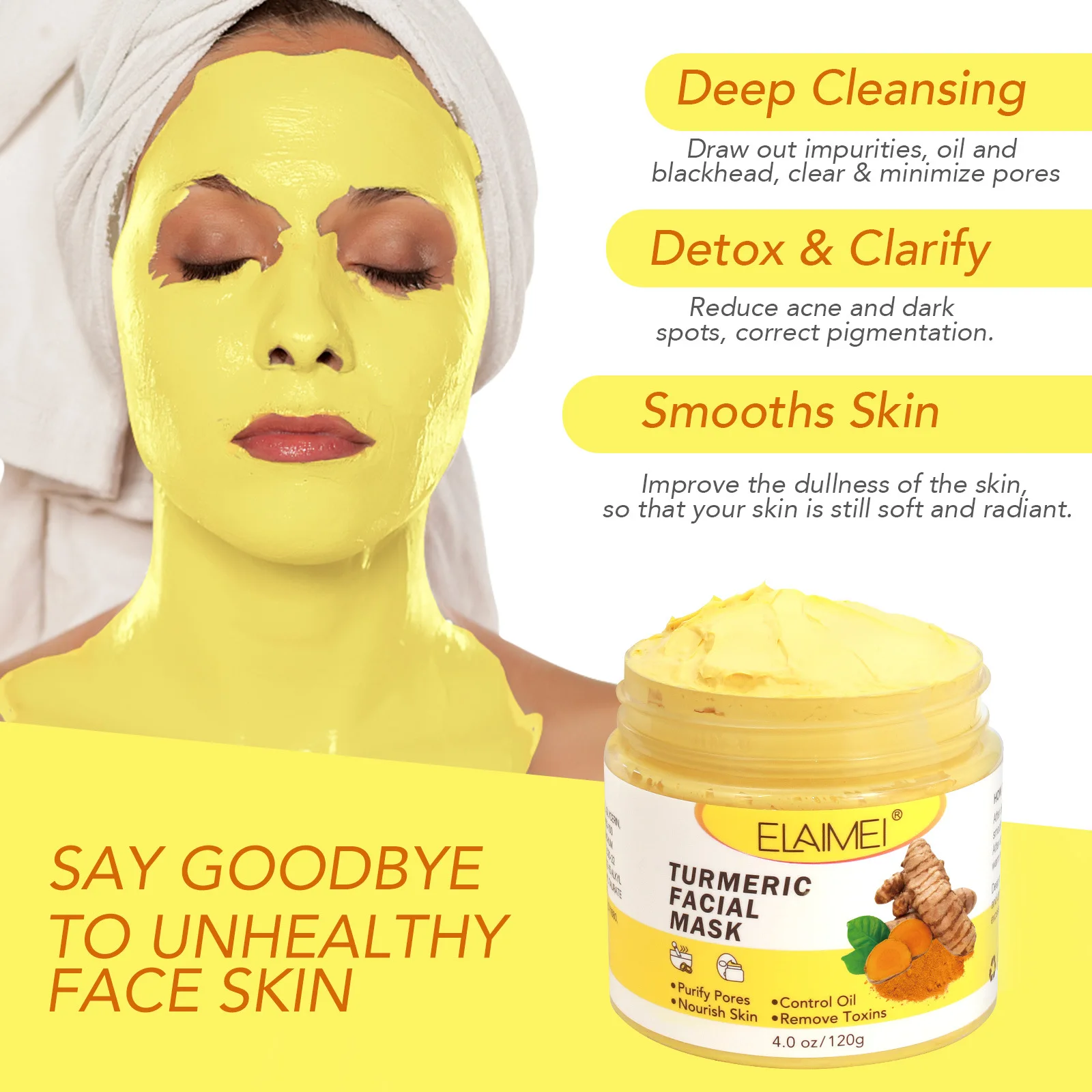Turmeric Vitamin C Face Mask, Clay Facial Mask With Vitamin C E For