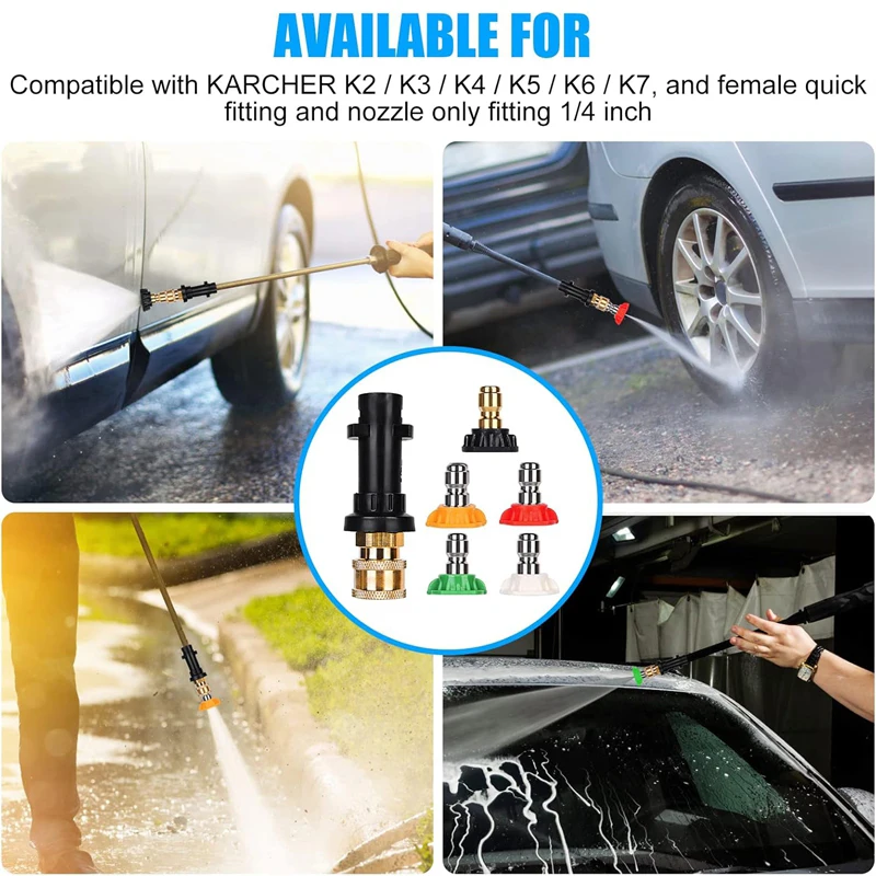 Pressure Washer Adapter Kit 1/4'' Quick Connect Female Fitting With Karcher K2-K7 5 Nozzle Tips Gun Adapter