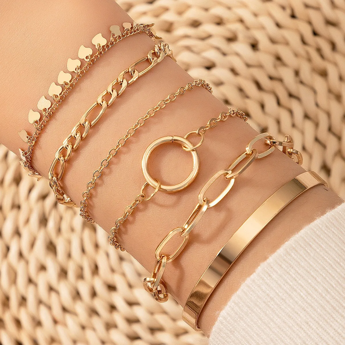 Boho Gold Color Link Chain Bracelet Set For Women Geometric