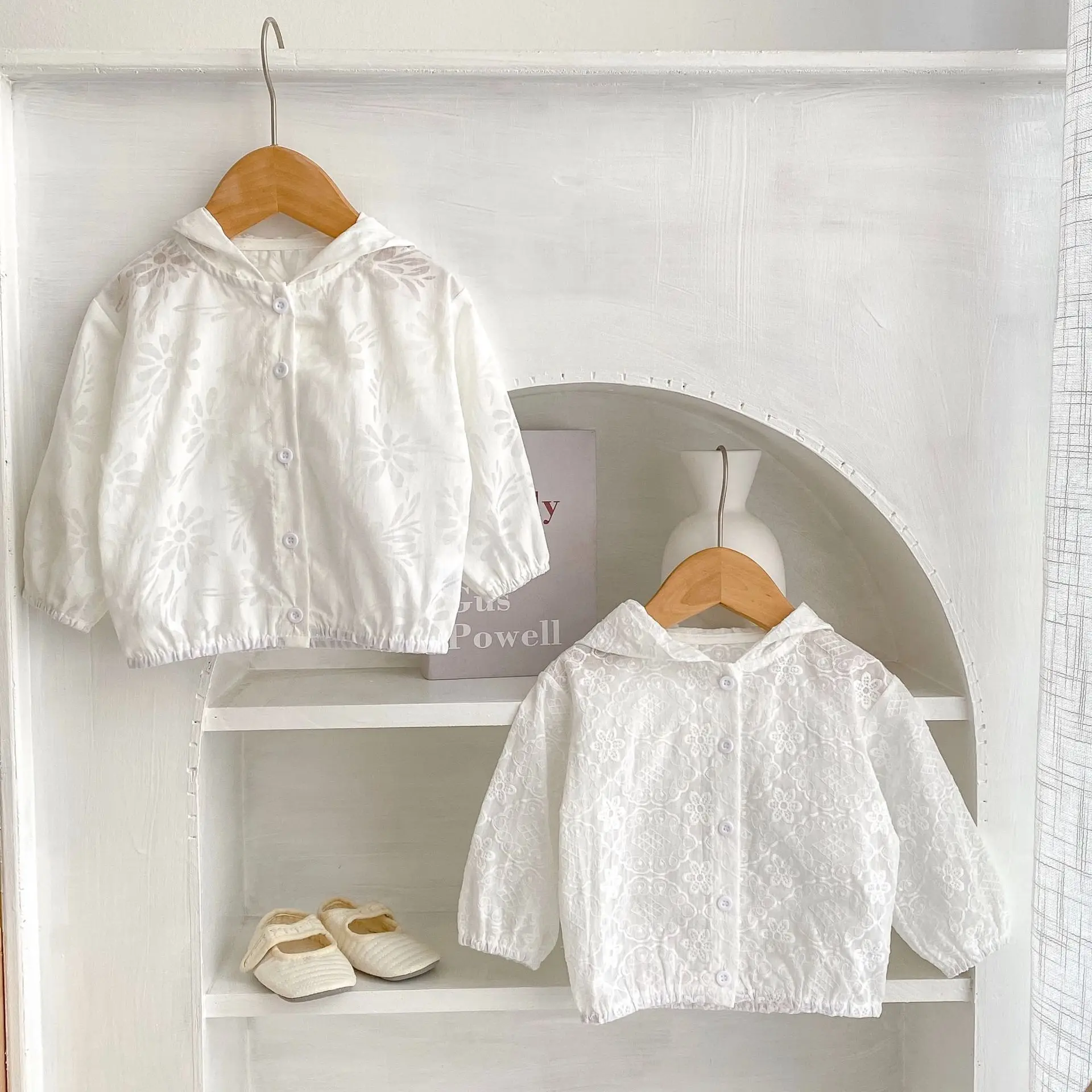 

Summer Lightweight Toddler Baby Cotton Jacquard Sun Outfit Tops Girl Hooded Single-breasted Coats Newborn Windbreaker 0-36Months