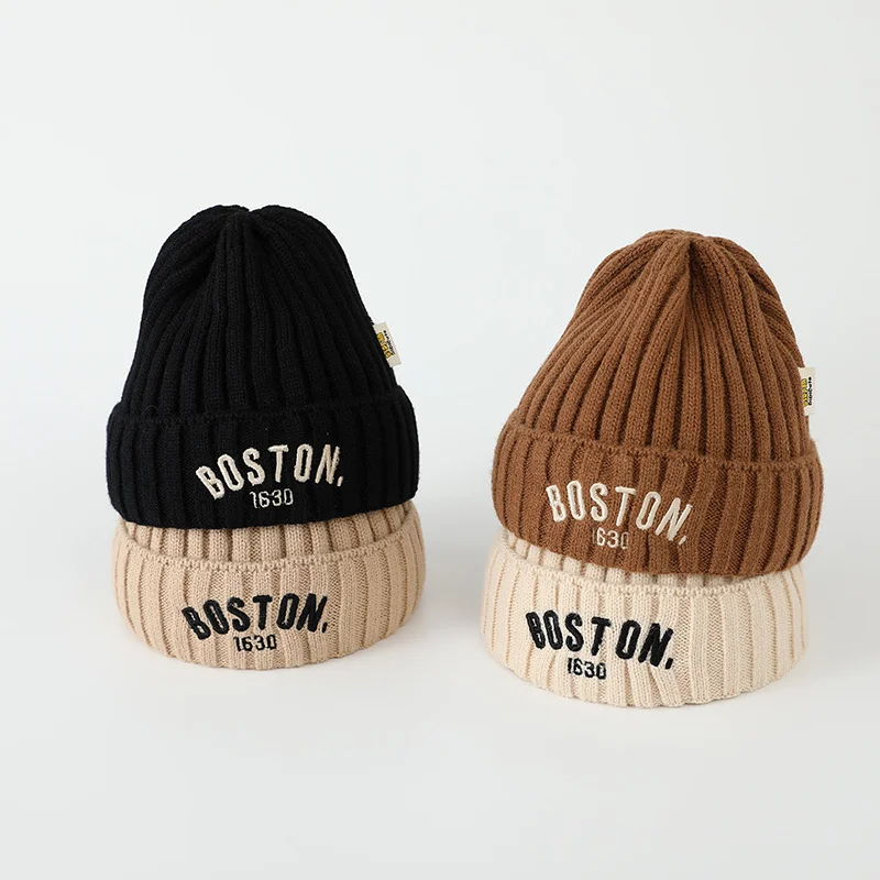 Autumn Winter Baby Embroidery Letter Knitting Caps Kid Boy Solid Warm Beanies Girl Children Fashion Casual Hat Infant Soft Caps knit hat baby hat