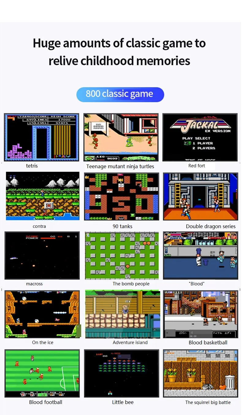 Konsolë retro portative për lojëra video 8 bit 3,0 inç me ngjyra LCD për fëmijë, e ndërtuar në 500 lojëra