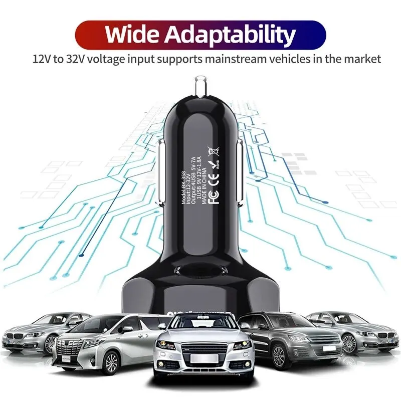 USLION 4 Ports USB Car Charge 48W Quick 7A Mini Fast Charging For iPhone 14 Xiaomi Huawei Mobile Phone Charger Adapter in Car