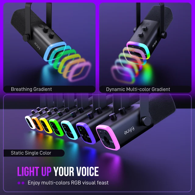 FIFINE USB/XLR Dynamic Microphone with RGB Control/Headphone jack/Mute,MIC for PC Gaming Recording Streaming AmpliGame-AM8 6