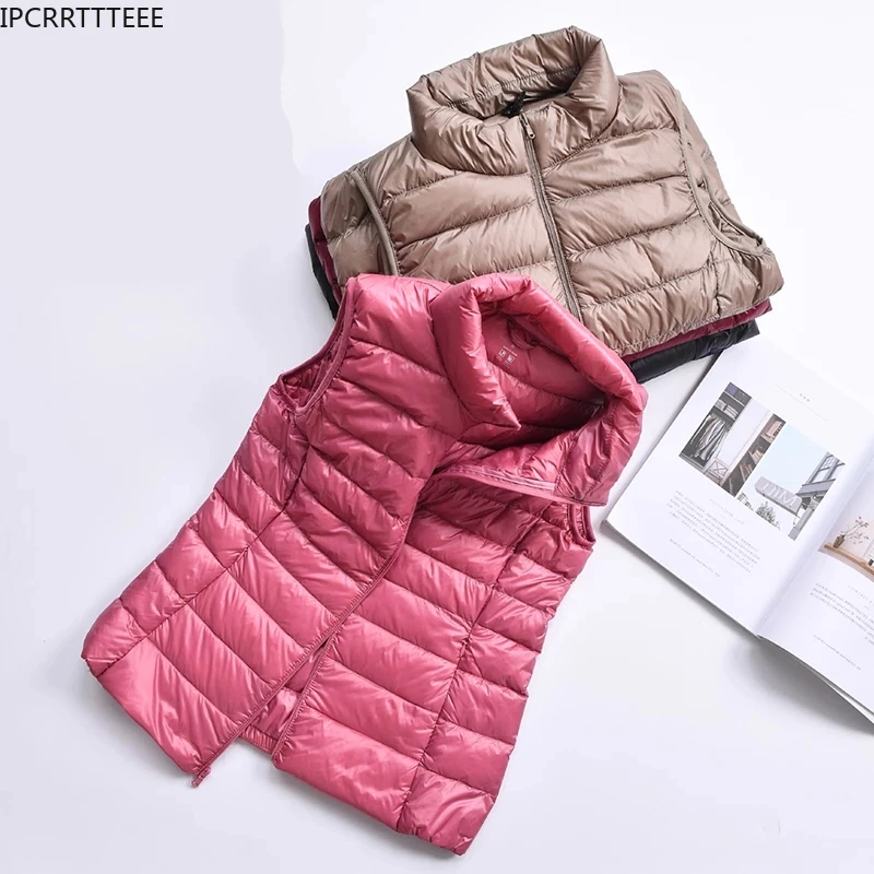 

2023 New Autumn Winter Women Ultra Light Duck Down Vest Jacket Women 90% White Duck Down Vest Sleeveless Coat