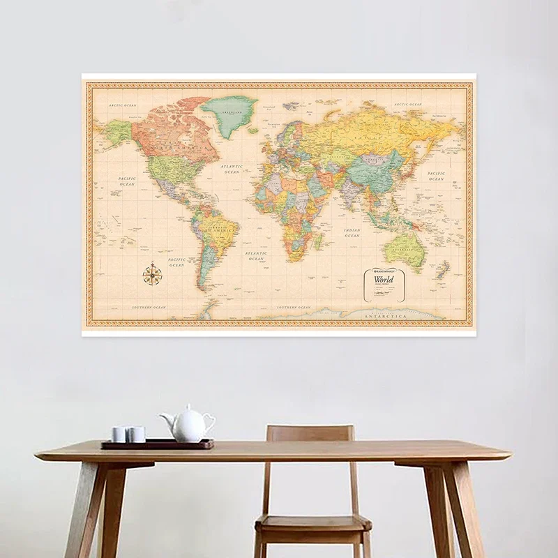 150x100cm Classic World Map Edition Non-woven Spray Map Backdrop Vintage Posters Painting Education Office School Supplies