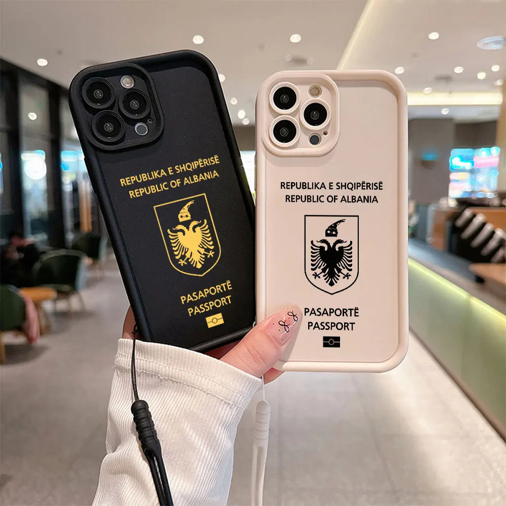 Чехол для телефона с паспортом Албании для IPhone 15 14 13 12 11 Pro Max Mini XR XS X 7 8 Plus, мягкая задняя крышка из ТПУ с ремешком на руку