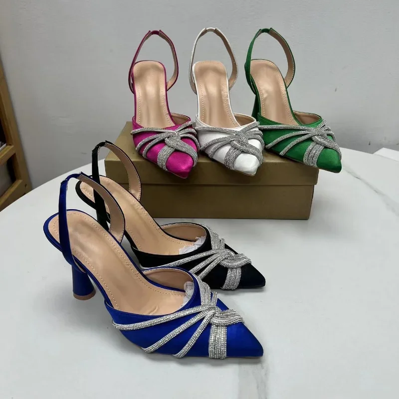 

Elegant Fashion Lady Pumps Luxury Brand High Heels Pointed Toe Crystal Party Wedding Stiletto Slingbacks Shoes Woman Plus Size