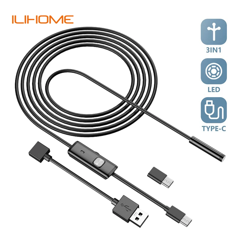 7MM Android Endoscope Camera 3in1 Micro USB Type-c Industrial Borescope IP67 Waterproof LED Car Inspection for Android Phones PC endoscope camera