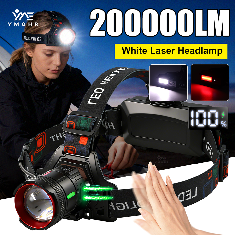 White Laser Headlight IR Sensor Headlamp LED Rechargeable 18650 Battery Cap Light Head LED Front Flashlight Fishing Accessories