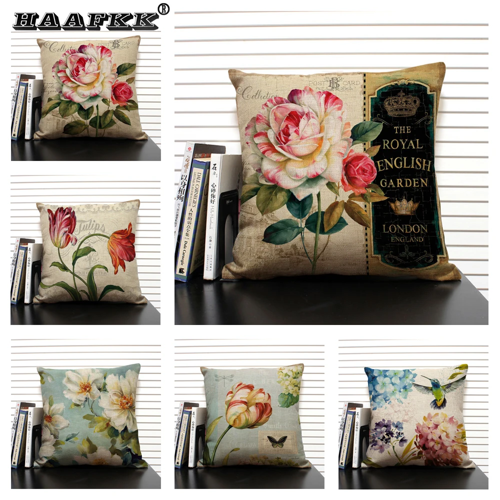 

Красивый льняной чехол для подушки с цветочным узором, модное украшение для дома, чехол для подушки, аксессуары для автомобиля и офиса, чехол для подушки 45x45 см