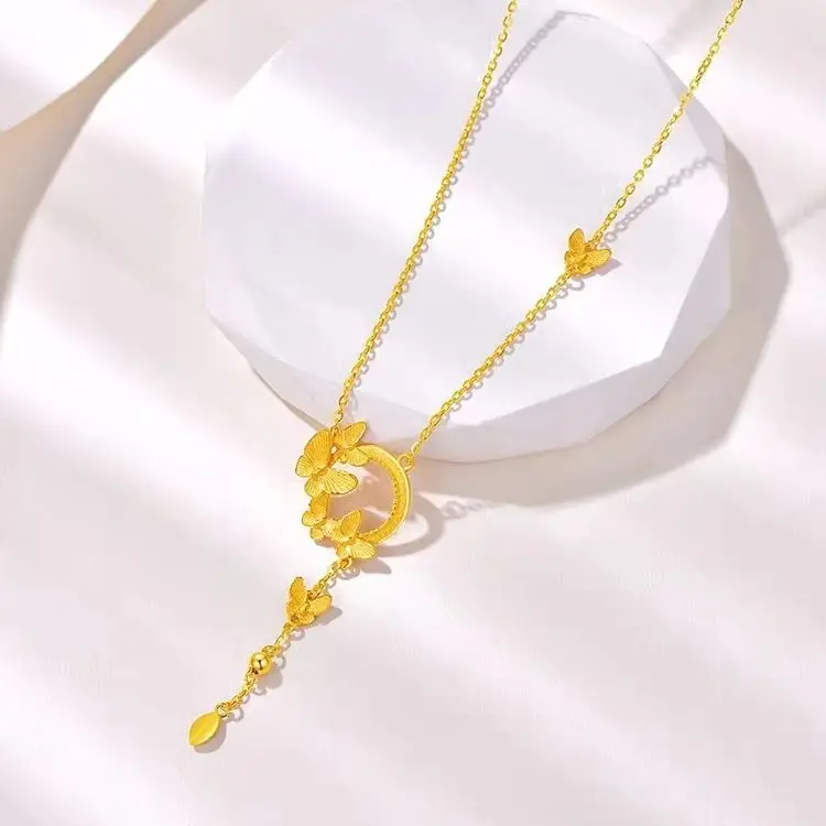 Butterfly Necklace 9999 real gold 24K Women's Light Luxury High-end Butterfly Integrated Chain Collarbone