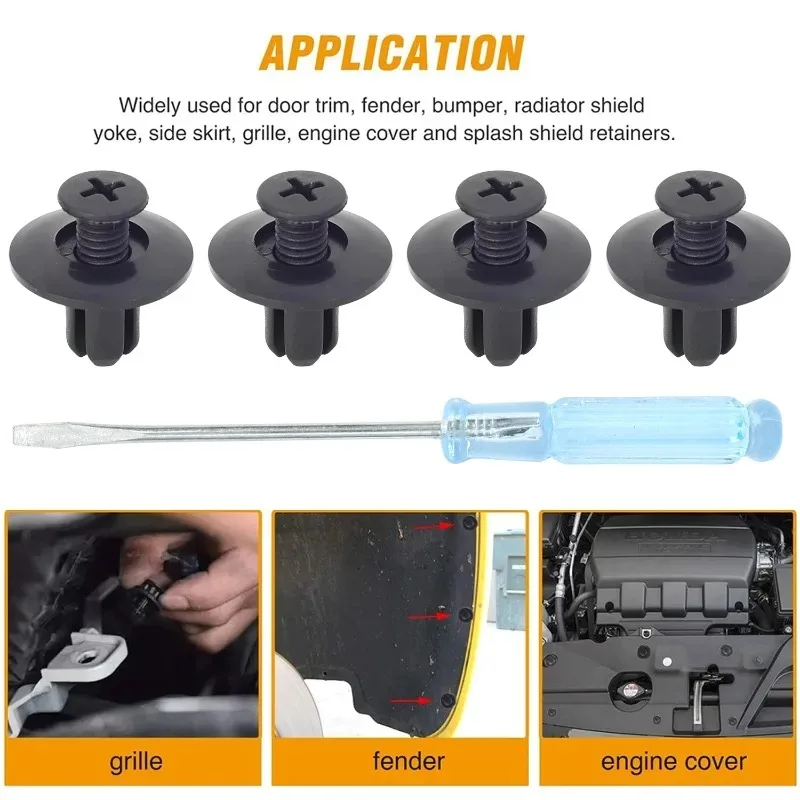 8mm Plastic Rivets Fasteners Car Bumper Fender Mudguard Rivet Black Clips for Toyota Nissan Kia Yamaha