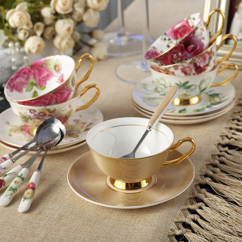 

British Vintage Rose Bone China Tea Cup Saucer Spoon Set 200ml Advanced Porcelain Coffee Cup Europe Cafe Afternoon Teacup