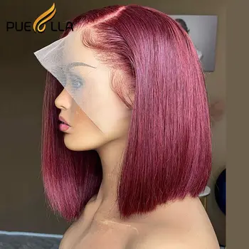 Ginger Orange Short Human Hair Lace Front Wig 99J Burgundy Color Straight Lace Frontal Wig Preplucked
