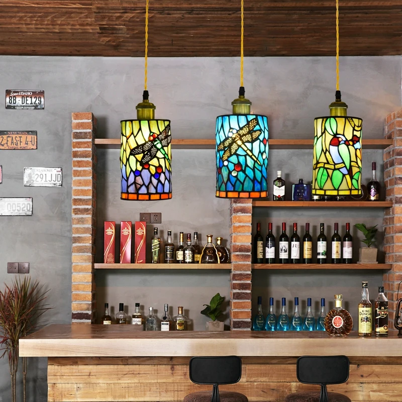 

Idyllic countryside vintage creative art stained glass bedside line chandelier restaurant hotel bar staircase hallway light