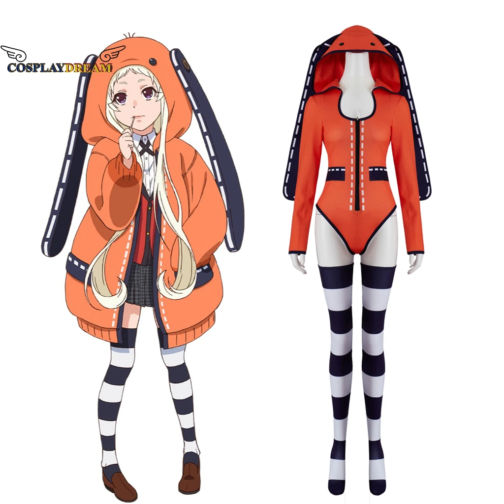 

Rune Yomozuki Cosplay Costume Comic Kakegurui Compulsive Gambler Costume Women Orange Hoodie Bodysuit Pajamas Stockings Suit