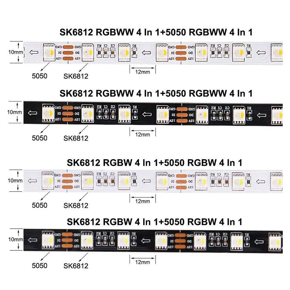 1-5M SK6812 RGBW RGBWW LED Strip Light 5050SMD 4 IN 1 60LEDs/m Addressable LED Pixel Tape White/Black PCB IP30 IP65 IP67 DC12V image 2