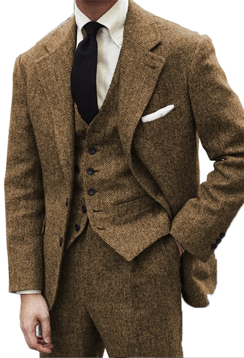 

Herringbone Men Suits Formal Slim Fit For Wedding Tuxedos 3 Pieces (Blazer+Vest+Pants) Prom Party Custom Made Costume d'homme