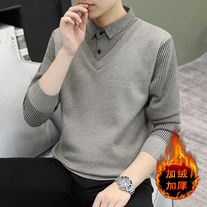 Men Autumn and Winter Fashion New Shirt Collar Pullovers Base Layers Solid Button Sweater Casual Versatile Long Sleeves Tops