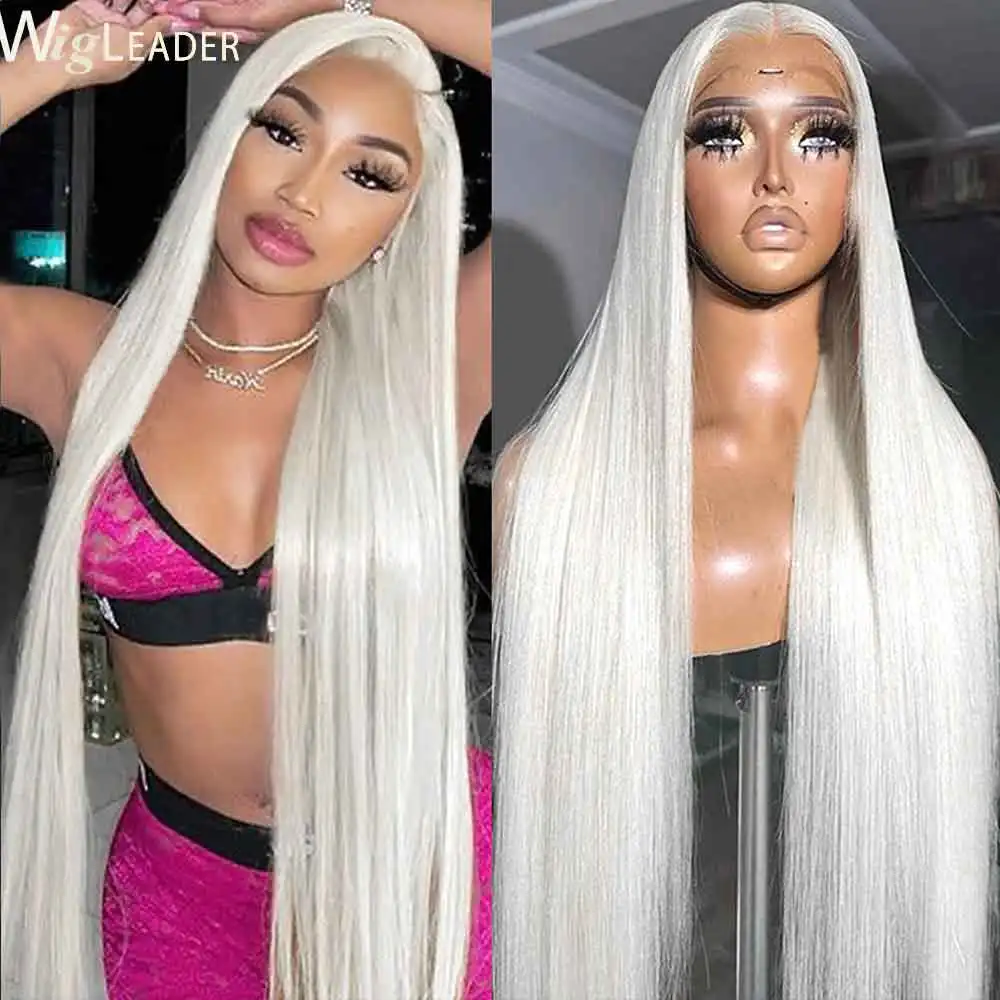 White Color Heat Resistant Synthetic Hair 13x6 Lace Front Wigs 250% Full Density Straight Middle Part Fibers Lace Front Wigs