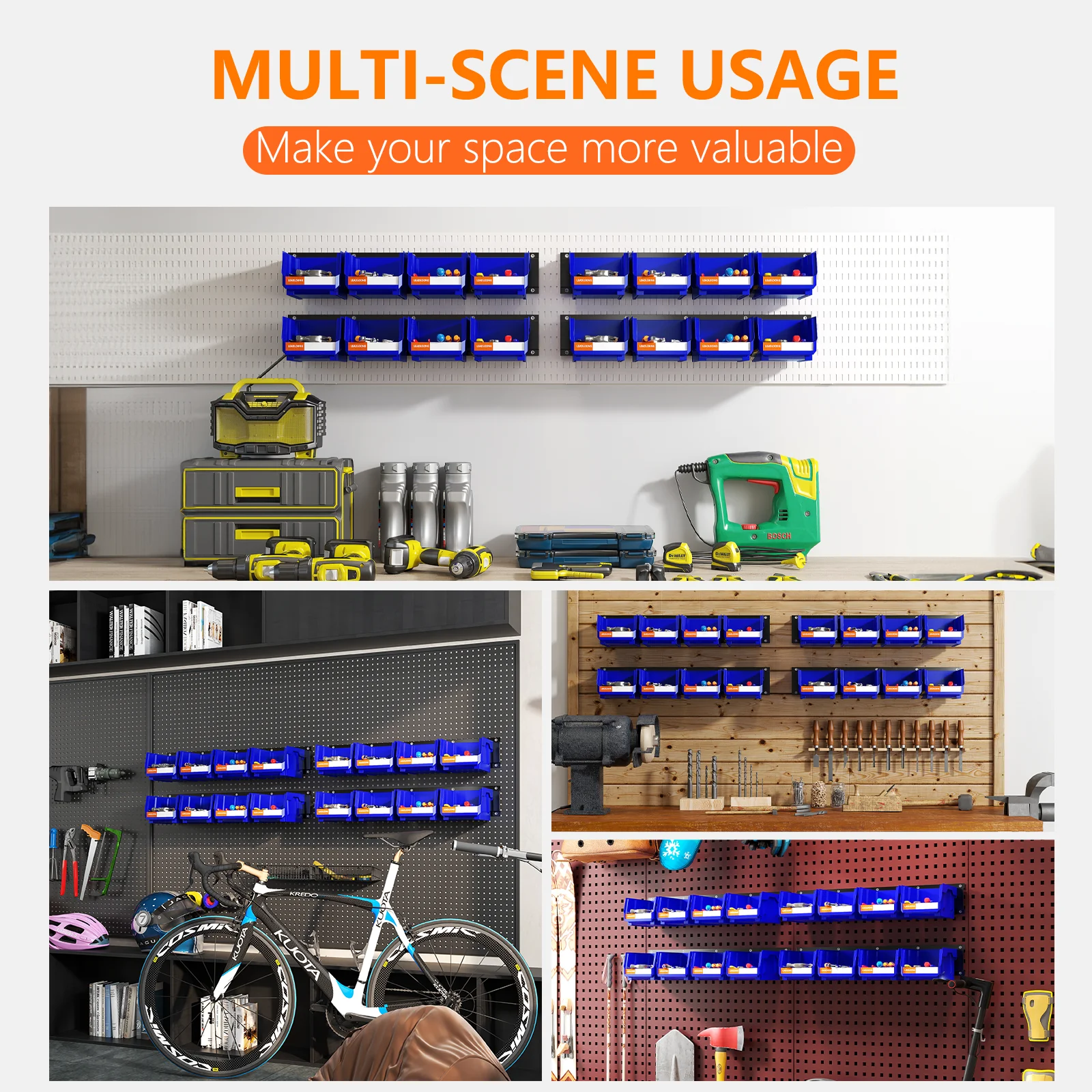 LEADLOONG Durable Wall Mount Organization 49.7*11.4 CM/19.6*4.5 INCH Metal Pegboard For Parts Bin Organizer 4