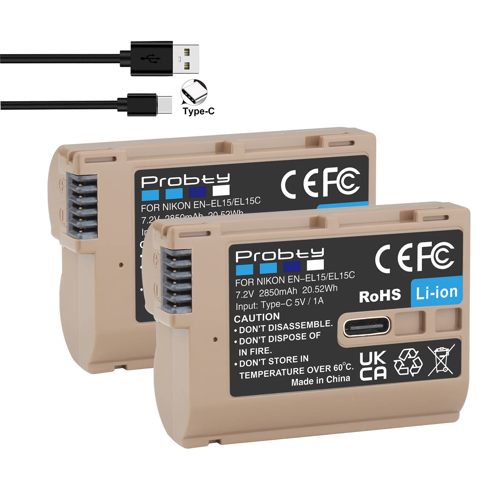 Capacità 2850Mah En-El15C En El15C Porta Di Ingresso Tipo C Per Batteria Per Nikon Z5, Z6, Z6 Ii, Z7, Z7Ii D780, D850, D7500, D500, D600