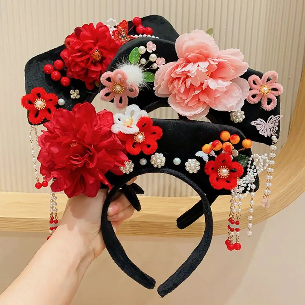 Flower Chinese Style Headwear Antique Tassel Bow Hanfu Hair Clip Pearl Hanfu Headdress Ancient Style Headband Women new hair accessories dark style dress up   face curtain antique cover tassel jewelry