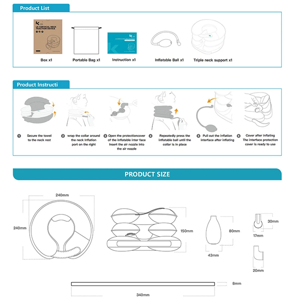 Iatabl Crvical Rlaxation Collar Sparat Iation Pump 3 Tubs Nck Dcomprssion Dvic Pain Rlif Soft for Old_voghion.com