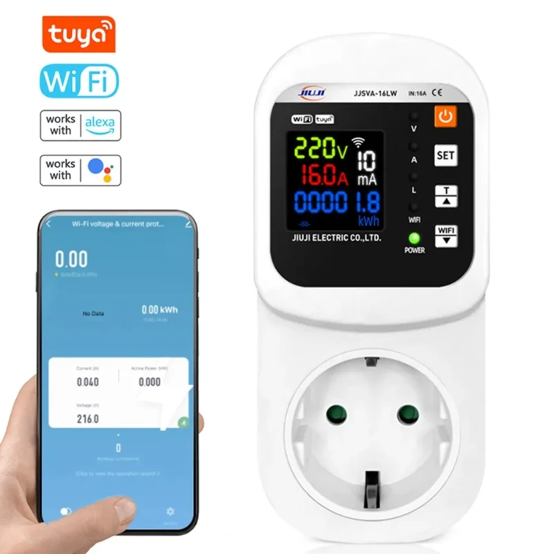 Tuya WiFi Ayarlanabilir Gerilim ve Akım Koruyucu Priz Dijital Ekranlı Çok Fonksiyonlu Buzdolabı Koruyucu Priz