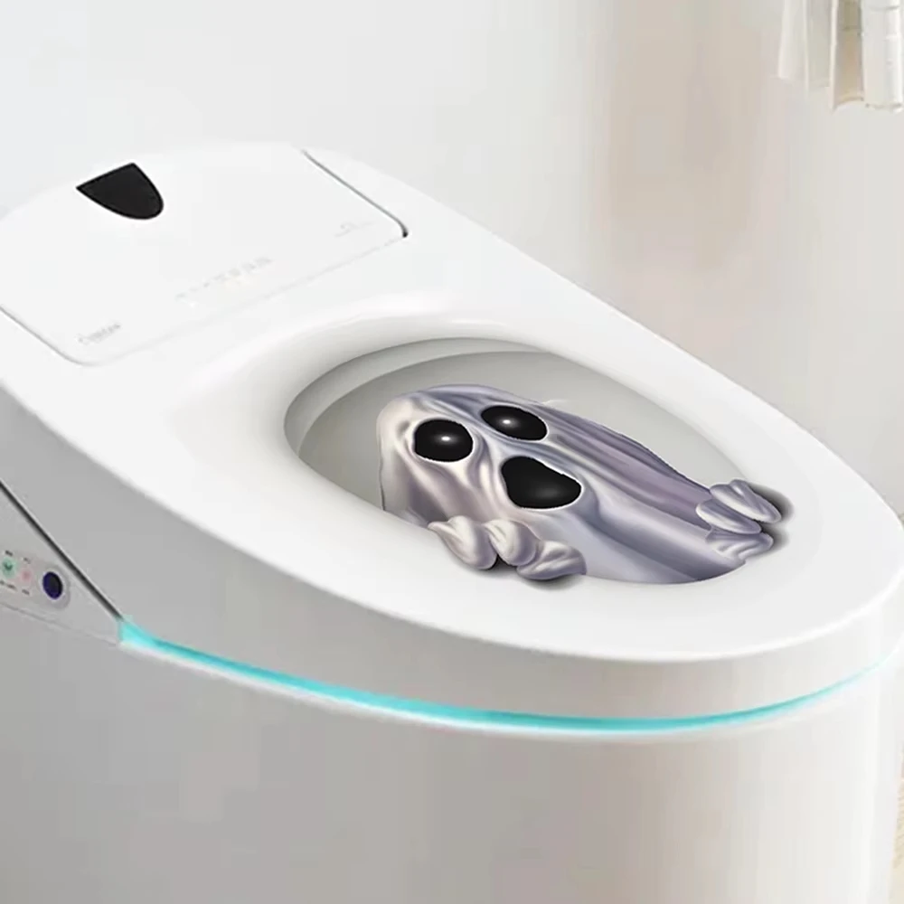 Halloween Ghost Drill Out Of Toilet Stickers Painted Toilet Decoration Waterproof Lid Stickers F08