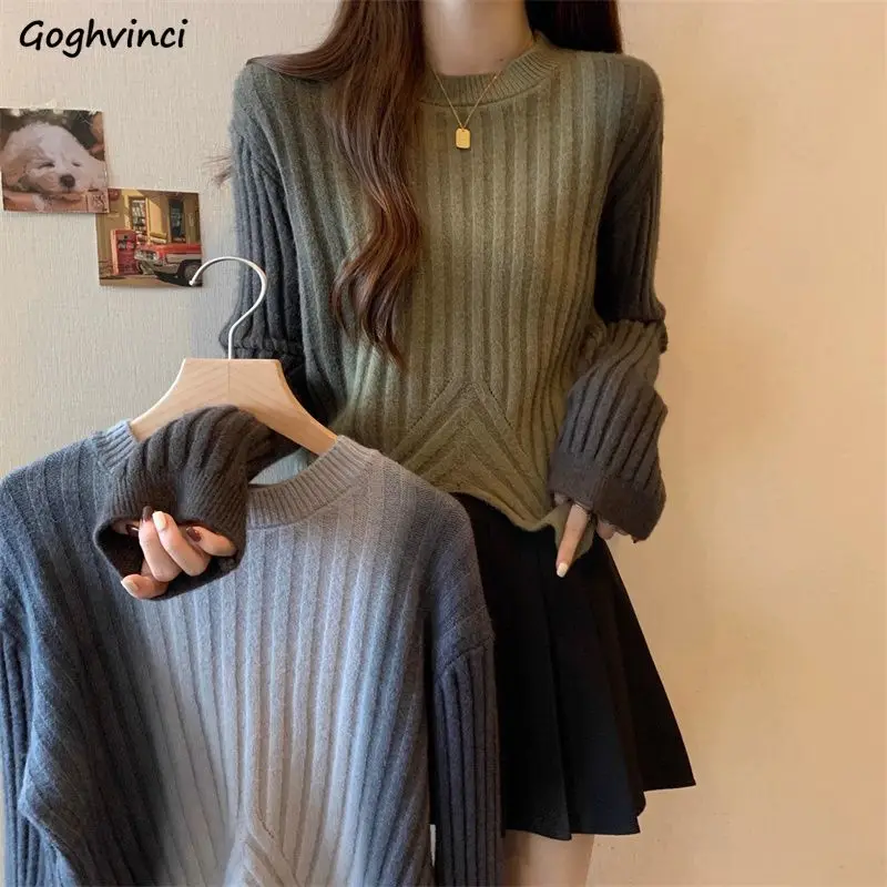 

Vintage Gradient Sweaters for Women Pullovers Autumn Winter Clothes Classy Female Chic Slit Knitwear Fashion Long Sleeve Tops