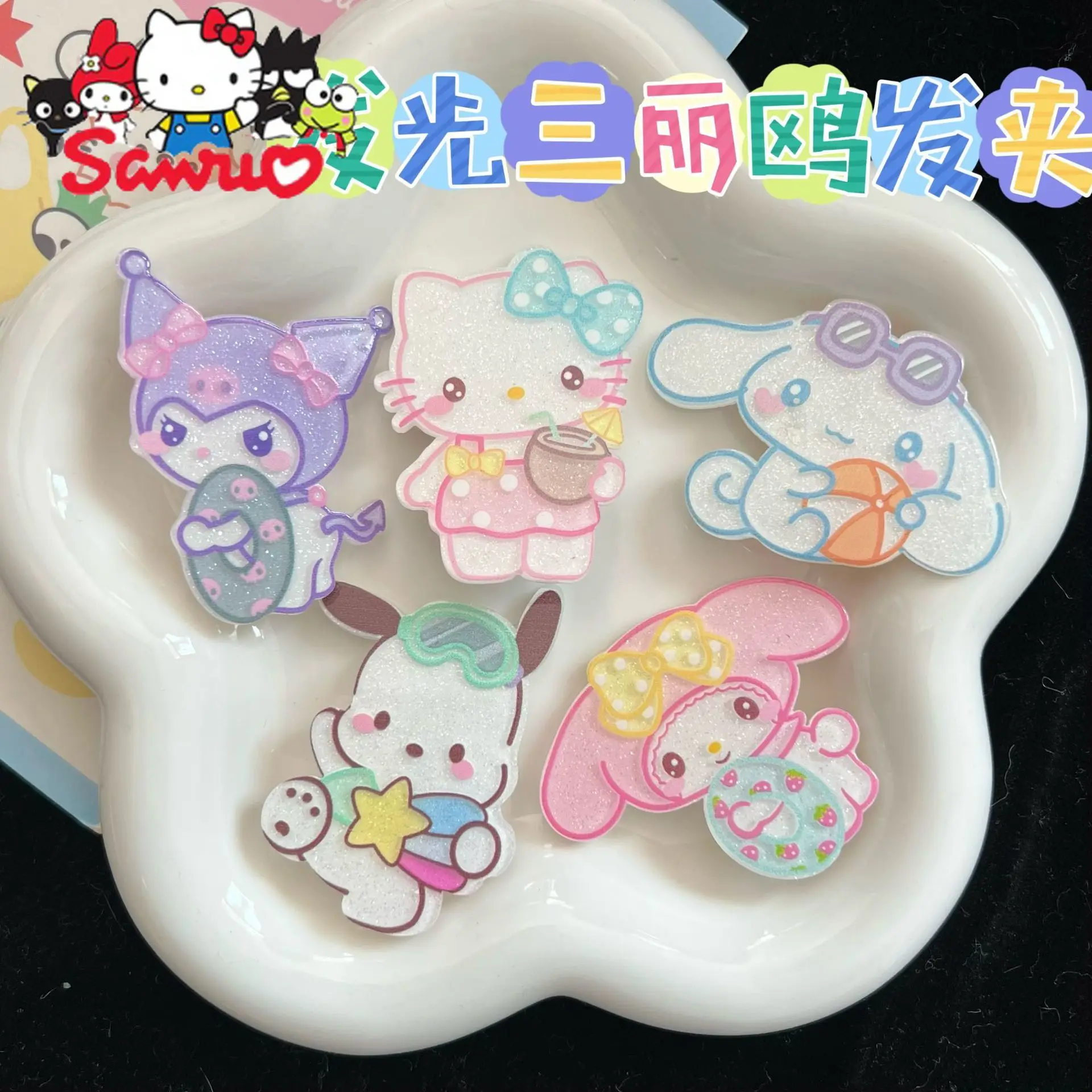 

Sanrio Melody Kuromi Hello Kitty Cinnamoroll Pochacco Glowy Hairpins Ins Summer Cute Sweet Clipped Bangs Clip Cartoon Headdress