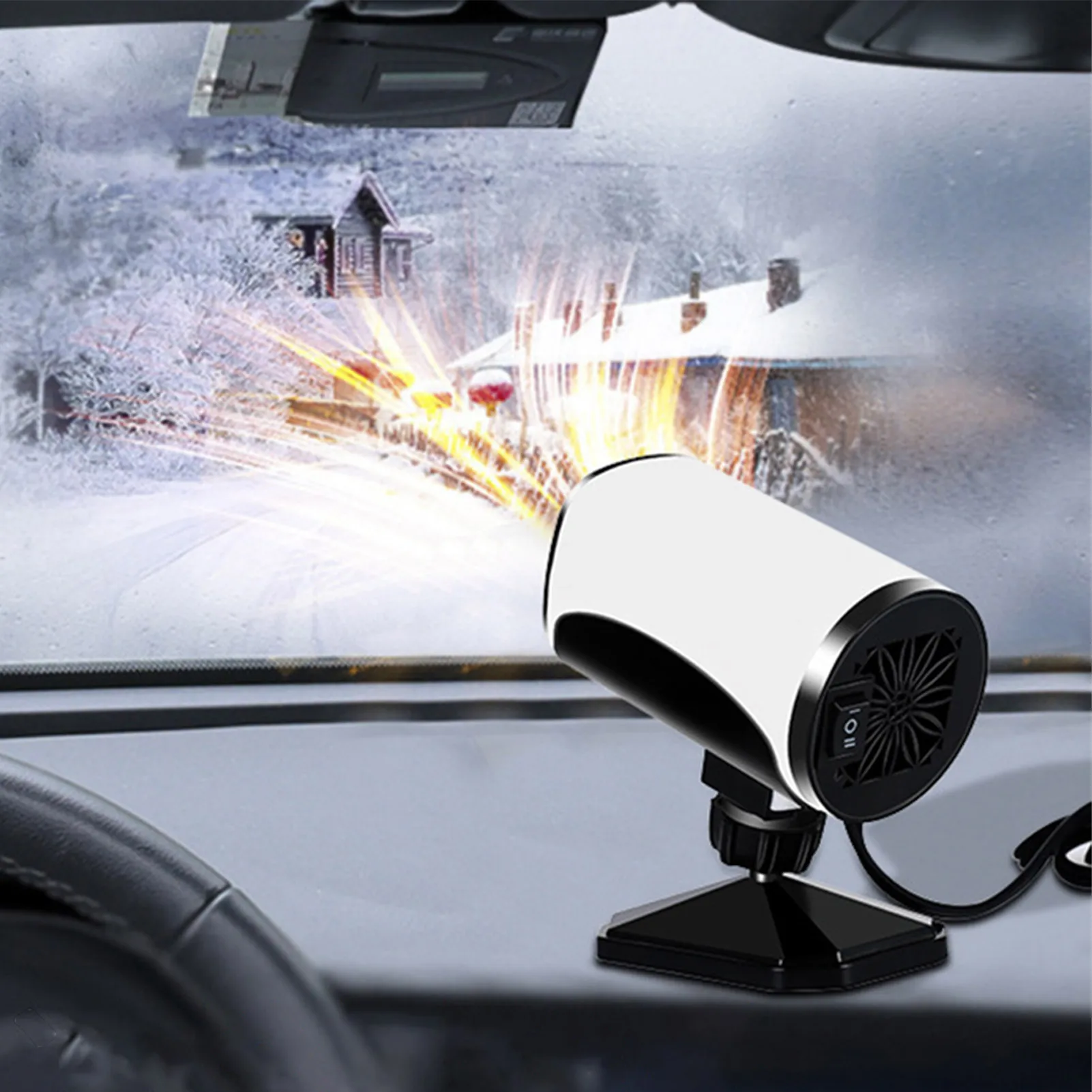 Ανεμιστήρας θέρμανσης αυτοκινήτου Ανεμιστήρας θέρμανσης Μίνι φορητός αποψύκτης παρμπρίζ Αποθάμβωση γρήγορης θέρμανσης Ανεμιστήρες αυτοκινήτου Περιστρεφόμενοι 360 μοίρες 12V / 24V_voghion.com