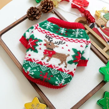 Pet Cute Christmas Rudolph Elk Sweater Dog Autumn and Winter Warm Thread Clothes Happy Cat Wear Clothes 1