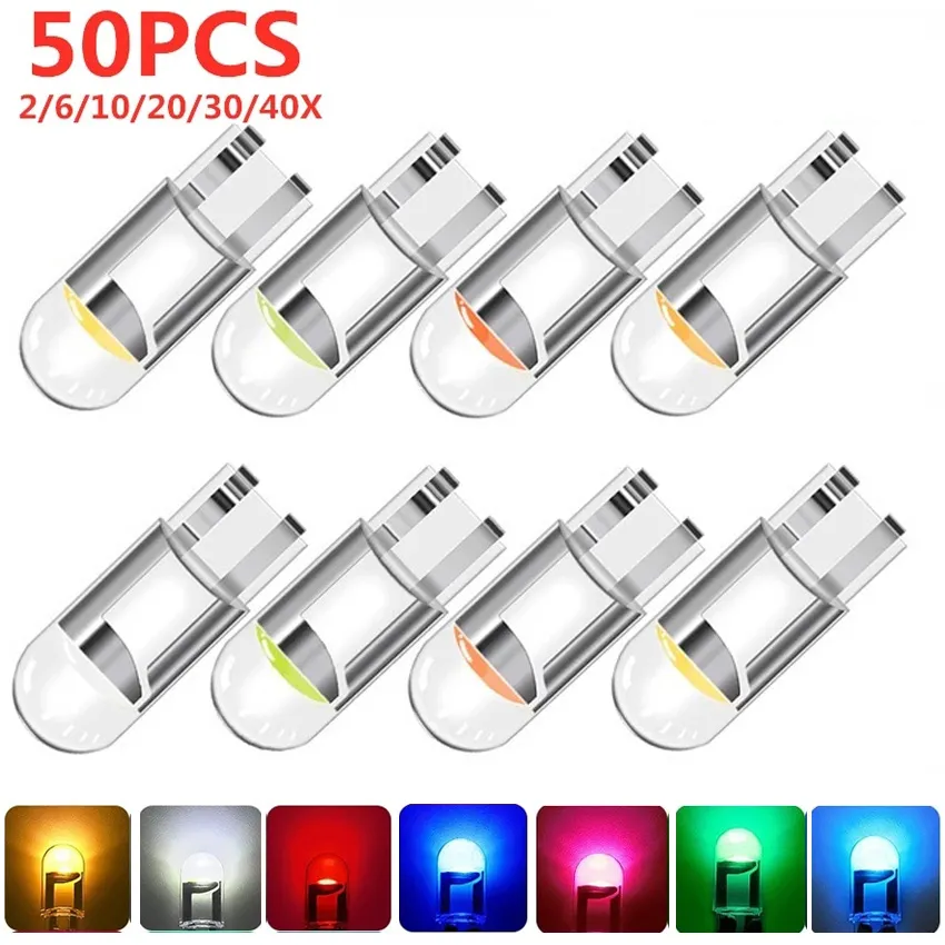 Car LED T10 W5W Canbus Glass COB 6000k Reading Dome Lamp Marker Wedge License PlateLight Bulb 168 194 192 DC 12V White Blue Red tuincyn 10x t10 w5w led bulb 194 168 auto led bulb car interior dome reading lamp license plate light clearance 6000k white 12v