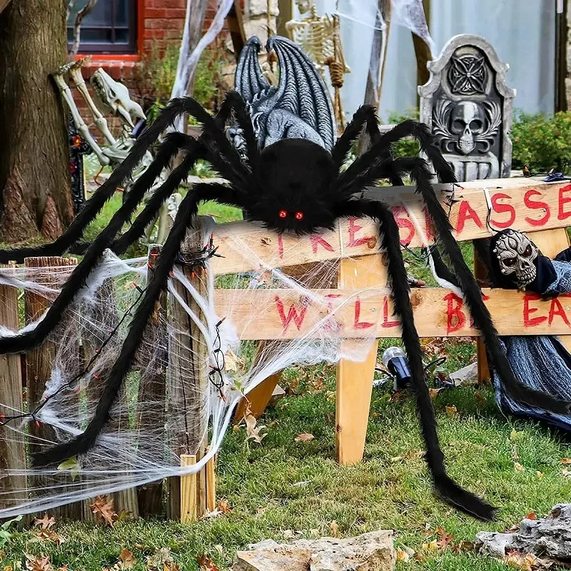 Große Plüschspinne, Halloween-Dekoration, gruselige, lebensechte Plüschspinne, Spinnennetz, Geist, Festival-Requisite, Spukhaus, Garten, Party-Dekoration – Detail 4