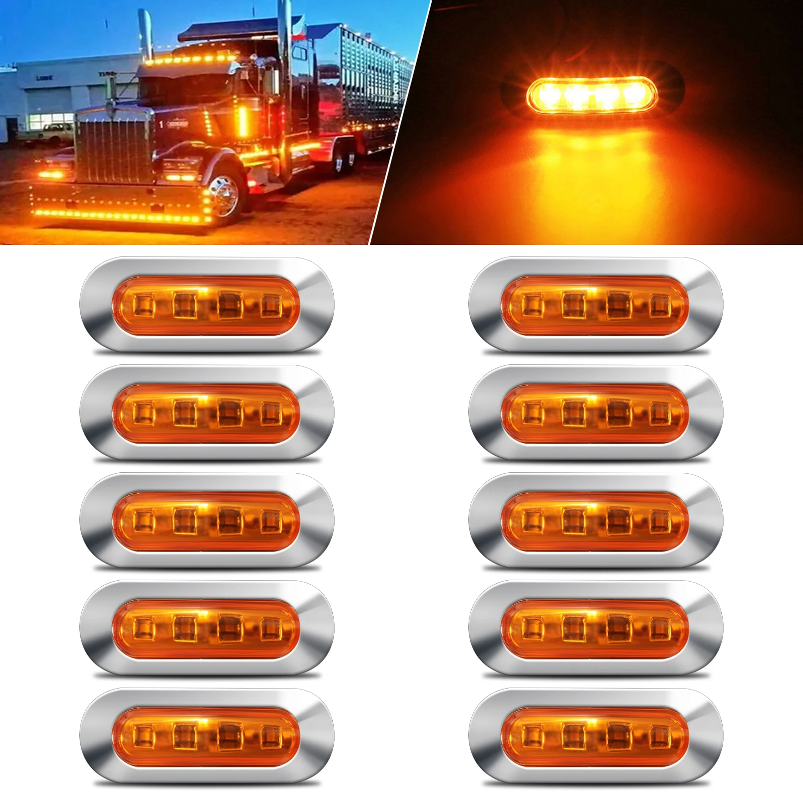 10PCS LED Side Marker Indicator Car Lights Front Rear Tail Clearance Lamp DC 12V-24V Universial for Bus Truck Lorry Trailer Boat