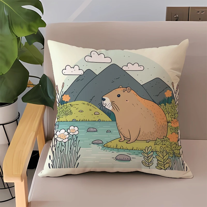 

Capybara Pillowcases Double-sided Printing Cushions Cover 45*45 40x40 Pillow Cases for Bed Short Plush Home Decor Car Sofa Room