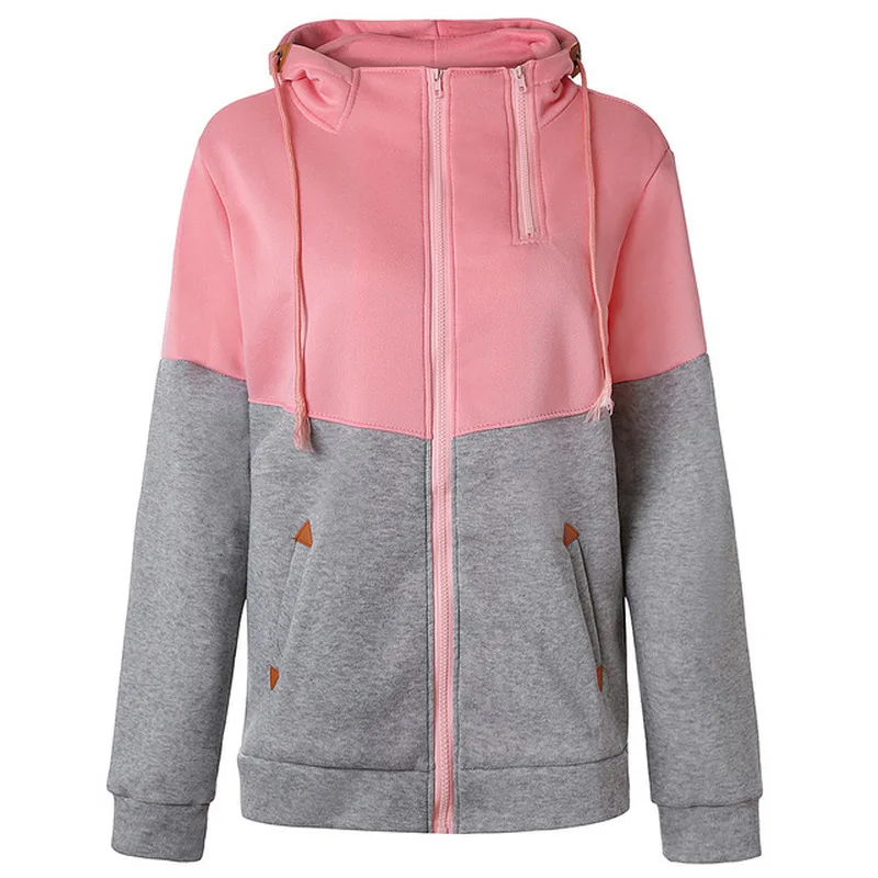 2023 Autumn Women Zipper Hooded Plush Sweatshirt Ladies Casual Patchwork Slim Womens Jackets Warm Long Style Buttocks Hoodies