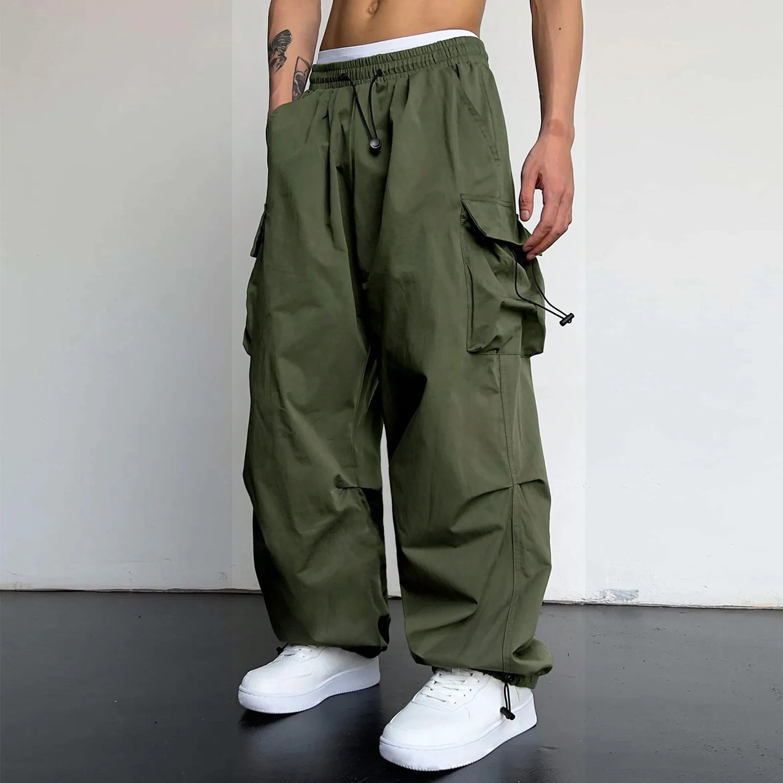 Men Pants Cargo Parachute Harajuku Oversized Streetwear Y2k Hip Hop Wide Leg Joggers