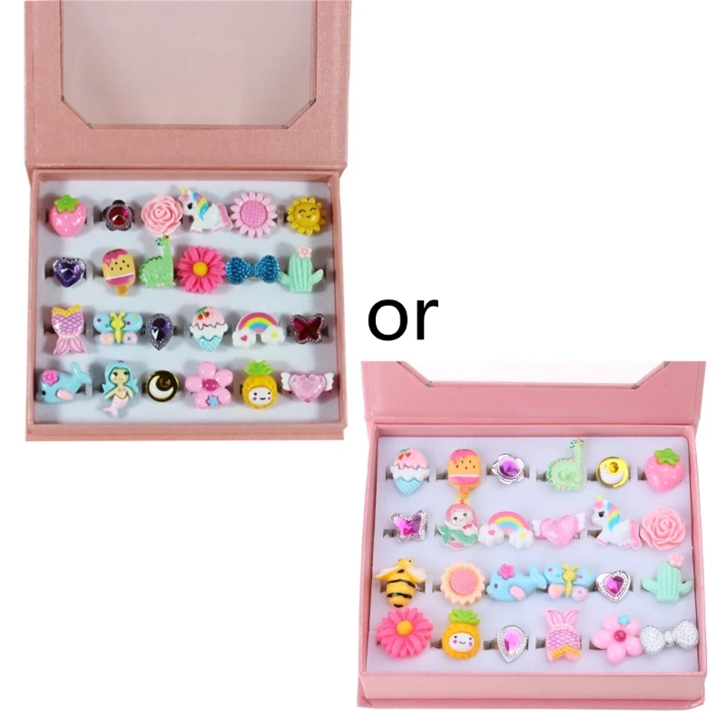 

24pcs Kids Jewelry Set Fun and Fashionable Rings Perfect Birthday Gift for Girls Pretend Play and Dress Up Set