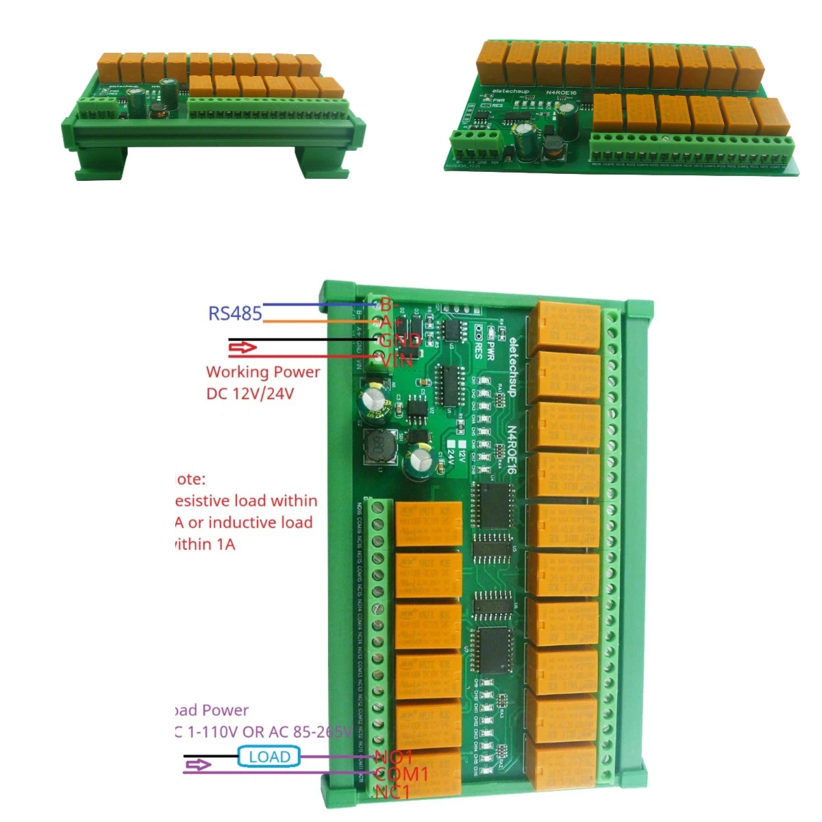 

1/2X 16CH Micro Size RS485 Relay Modbus Rtu PLC IO Expansion 3A Digital Output Board Switch Intermediate Relay Module DC 12V-24V