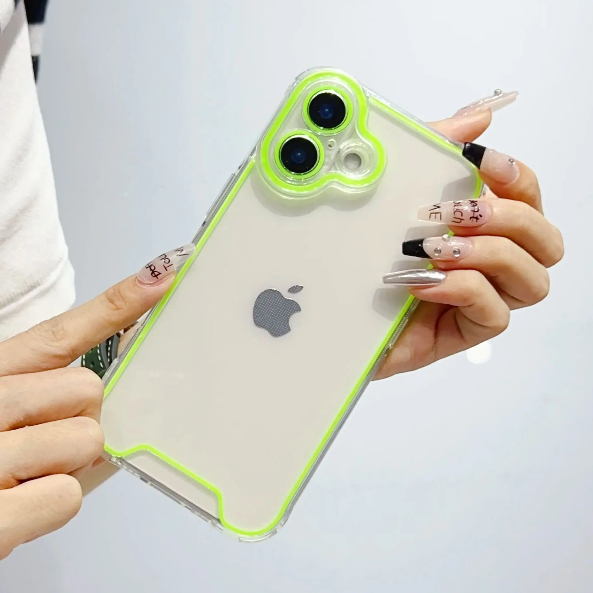 Luxury Luminous Night Light Transparent Case with Fluorescent Frame and Soft TPU Bumper Cover