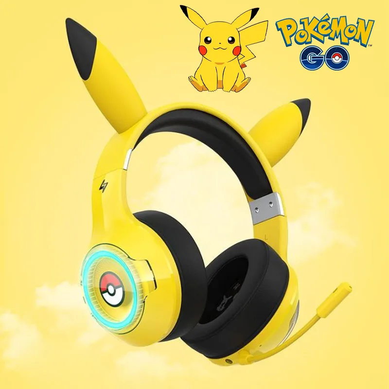 

Kawaii Pokemon Pikachu Bluetooth Gaming Headset for Game Live Voice Wireless Stereo Foldable Sport Earphone Microphone Headset