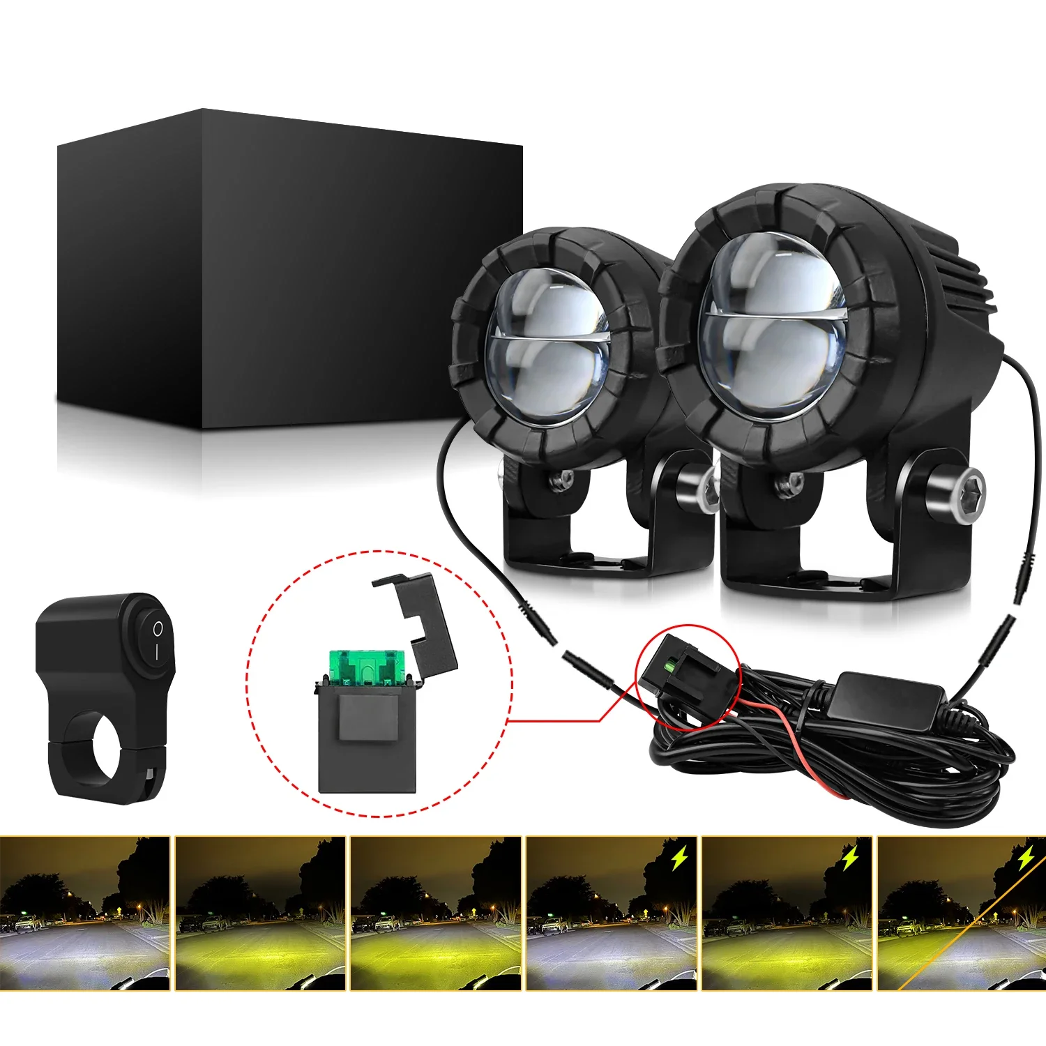 Lighthouse Motorcycle Headlights Fog Lamps Wiring Harness Set 3000k/4500k/6000k